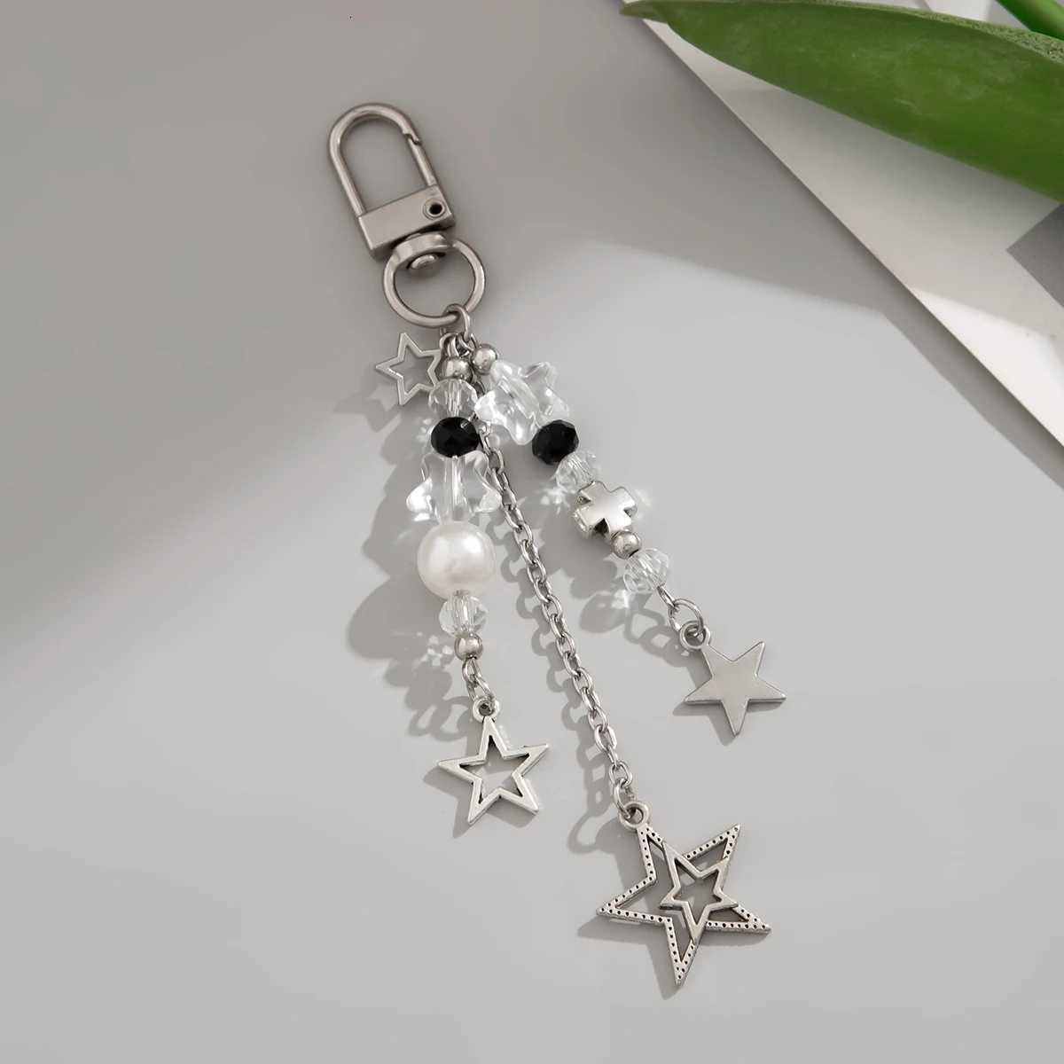 Ingemark Vintage Hollow Star Cross Pendant Keychain Korean Fashion Beads Keyring Jeans Bag Chain Pendant Y2K Jewelry Accessories G250802