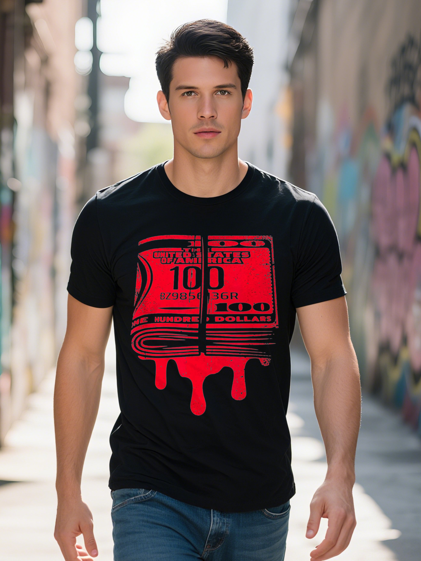 Men s Casual Cotton T Shirt with Unique Money Print Soft Breathable Crew Neck Tee All Seasons Short Sleeve 86be5