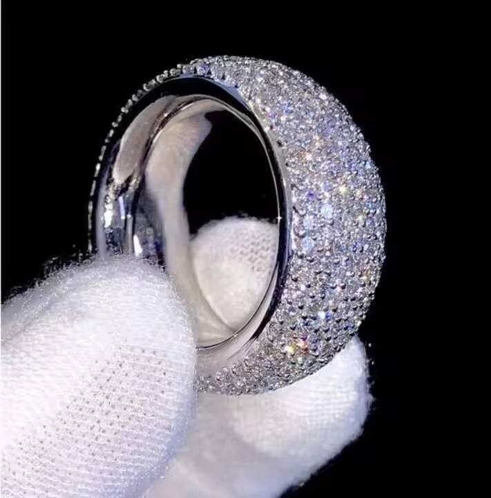 Contemporary Male Fashion Statement: Exquisite Moissanite Inlaid Ring Featuring a Glittering Array of Diamonds