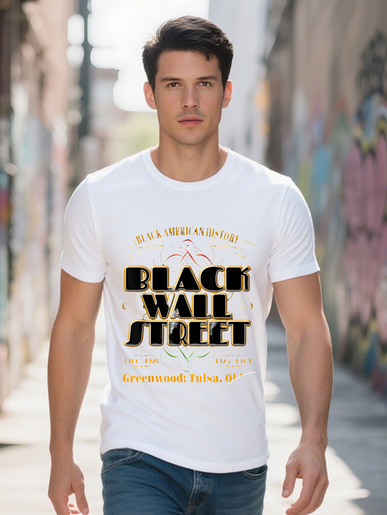 Black Wall Street Greenwood Tulsa Oklahoma History Graphic T-Shirt Cotton Casual Crew Neck Short Sleeve Regular 05c72
