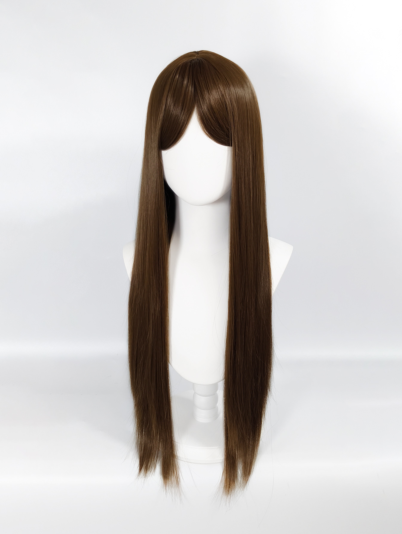 Fashionable dark brown long straight hair wig. Natural face contouring, air-style bangs. Multi-purpose cosplay wig.