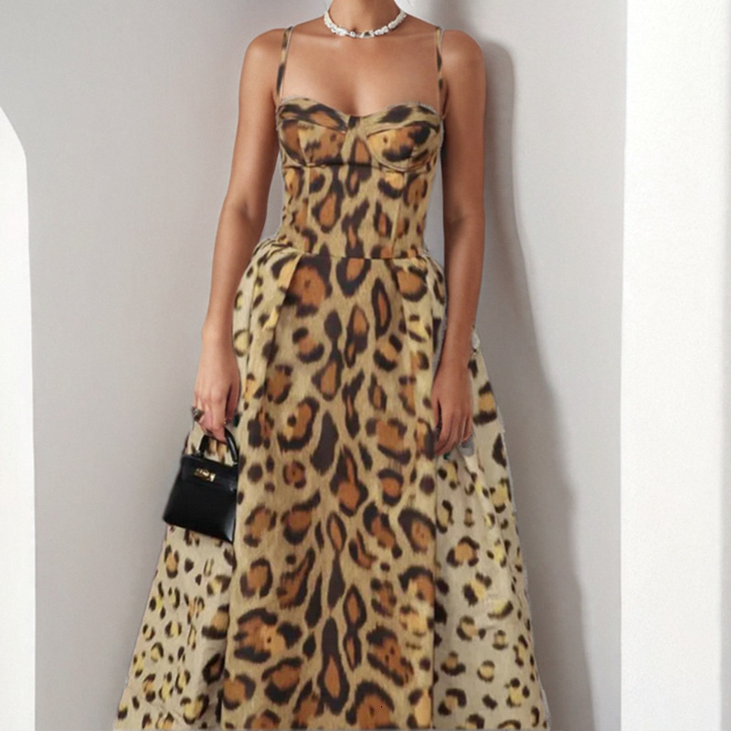 Women Dresses Designer 2025 Spring New Women Sexy Hot Girl Leopard Print Backless Slimming Strap Dress Luxury Dress