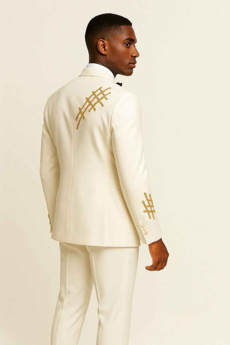 New Fashion Wedding Tuxedos Men Suits 2 Pieces Peaked Lapel Jacket One Button Appliques Customized Pockets Bridegroom Formal Prom Party Tailored
