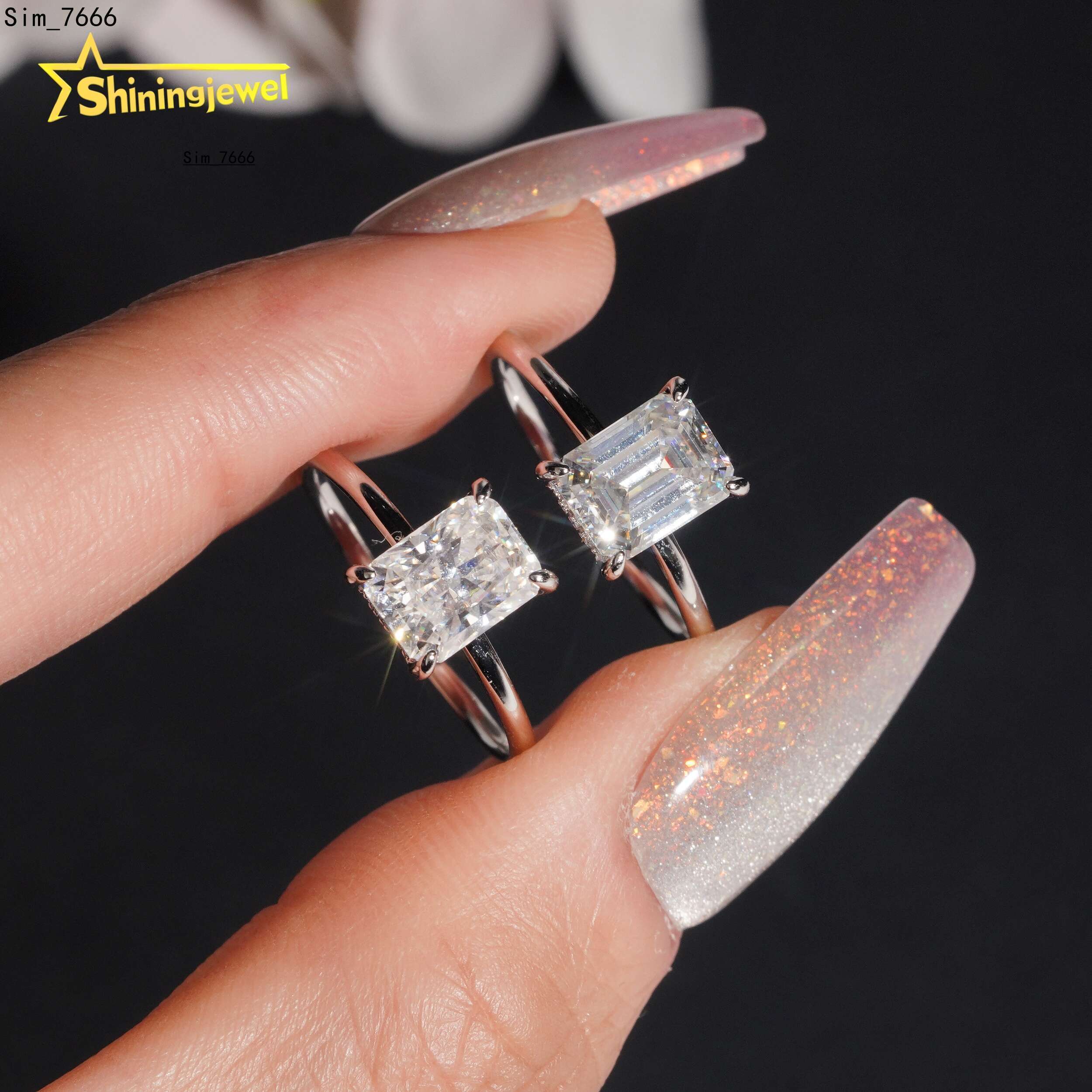 925 Silver 2ct Emerald Cut Moissanite Rings 925 Sterling Silver Custom High Quality Women Wedding Ring Moissanite Jewelry
