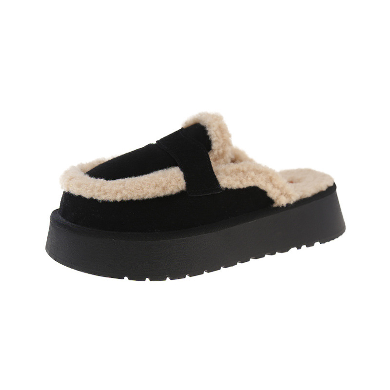 Plus-size Women's Half-Slip-on Enclosed-Toe Cotton Slippers with Thick Soles Lined Non-Slip Warm and Cozy for Home Use Styles for Autumn and Wint