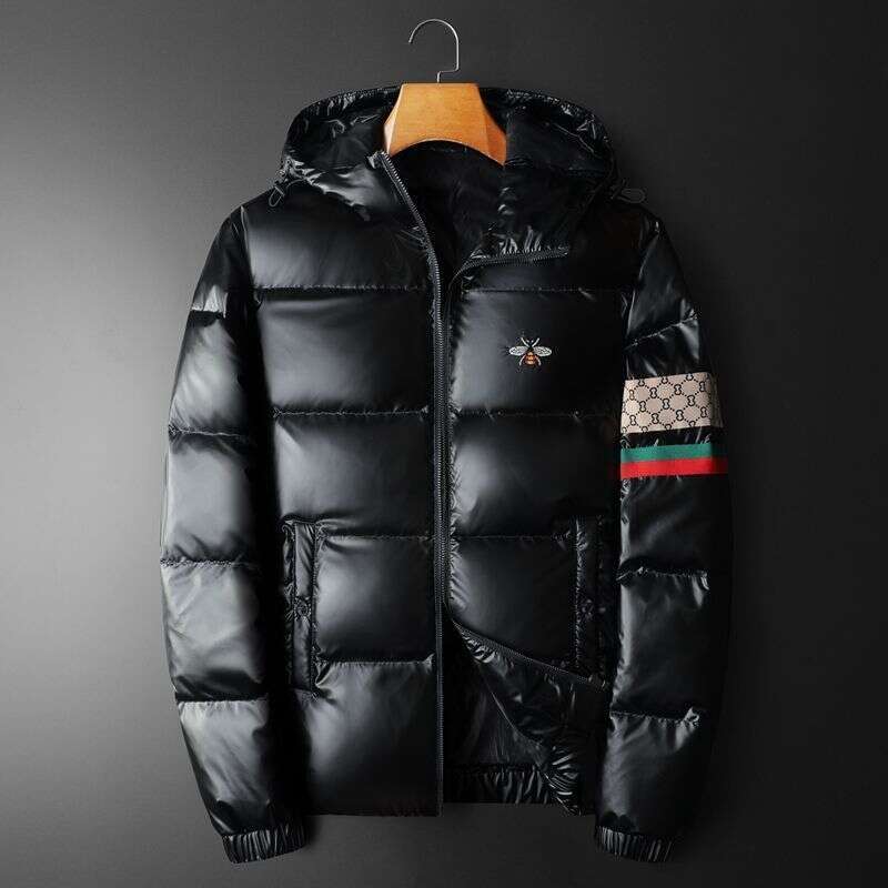 Bee Embroidery European Station Tide Brand Men's Light Hooded Slim White Eiderdown Warm Down Jacket