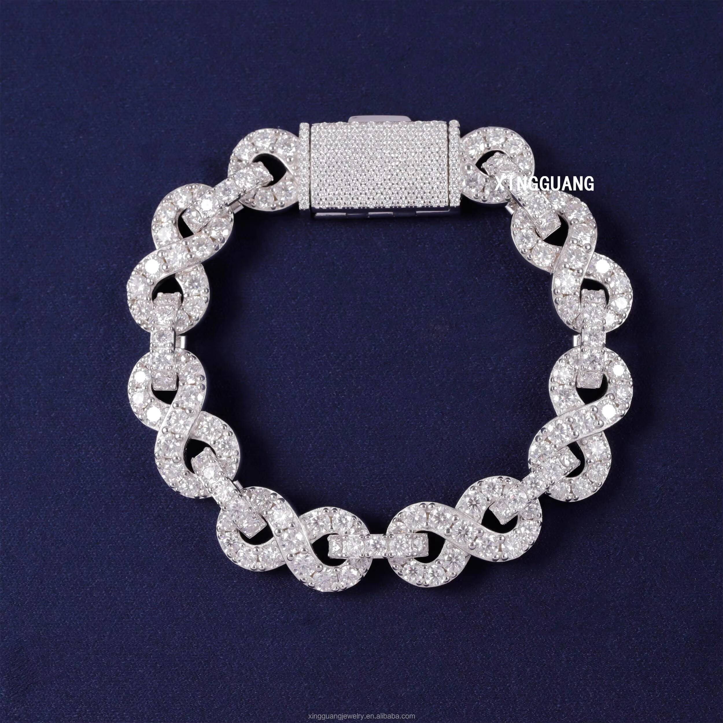 Luxury Hip Hop Moissanite Jewelry 13mm Infinity Link Chain 925 Sterling Silver Bracelet Necklace Iced Out Cuban Chains for Men