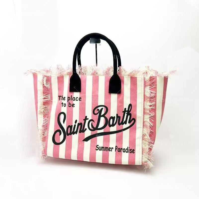 Designer Bag 2025 shopping bag Popular Model Saint Barth European And American New Women's Large Capacity Casual Beach Canvas Striped Tassel Handheld Tote Bag