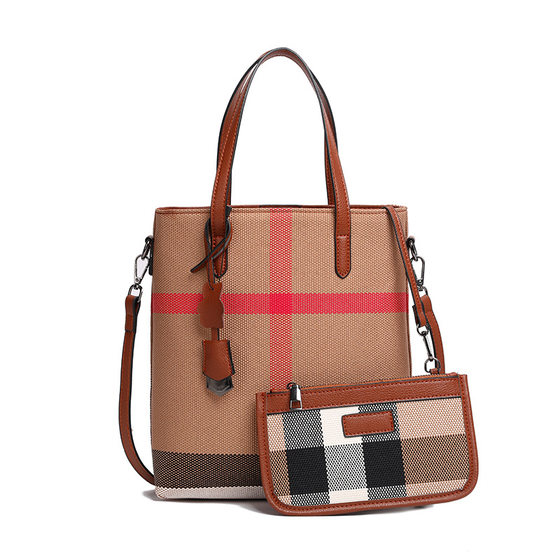 new genuine leather plaid large-capacity tote bag with a detachable small bag versatile stylish and exuding a sense of luxury Shoulder and crossbody b