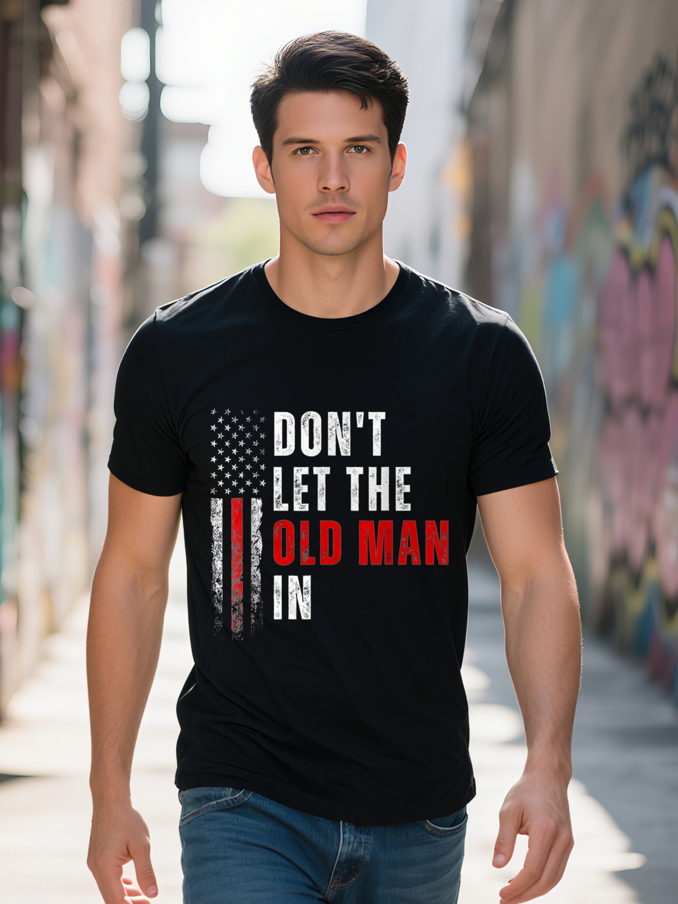 Retro Don't Let The Old Man In Vintage American Flag Funny T-Shirt 5b79f