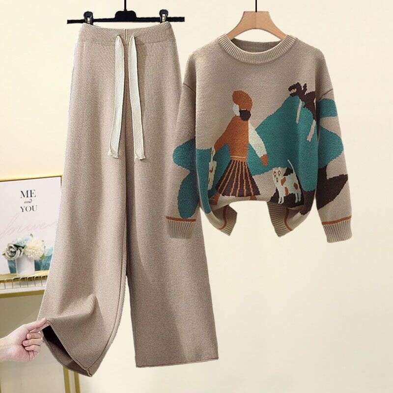 Women's Clothing Autumn Winter New Style Knitted Sweaters For Women, Loose And Slim Casual Pants, Two Piece Suits