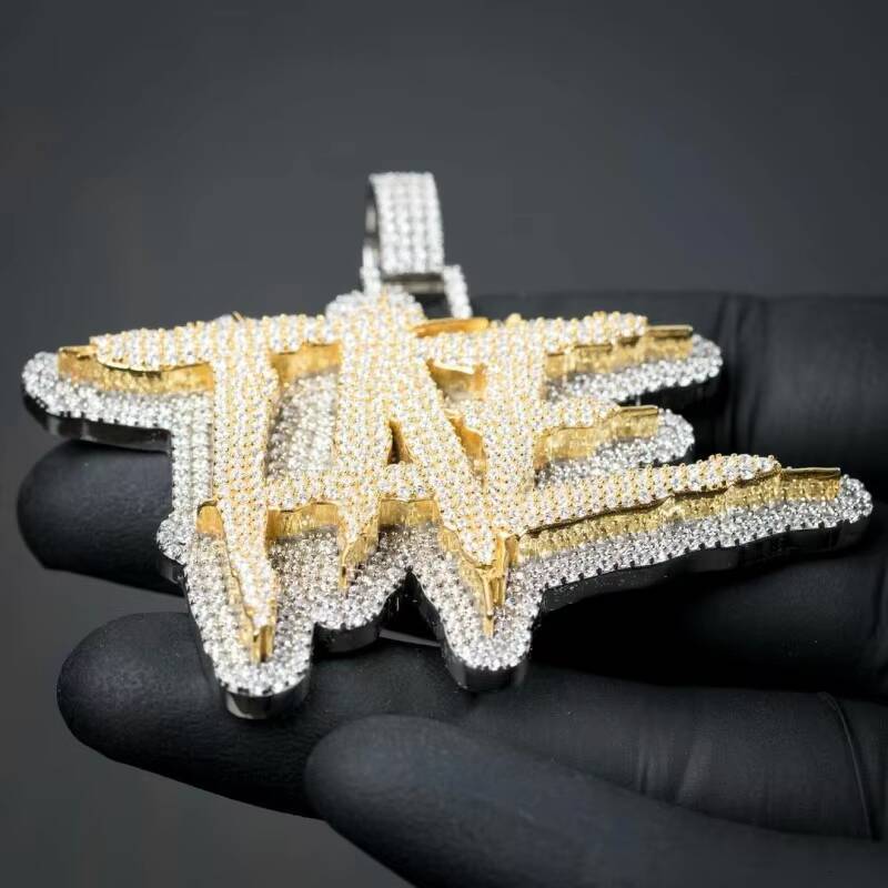 Hip Hop Full Iced Out S925 Two-Tone Moissanite Diamond Letter Customized With Own Pendant Necklace