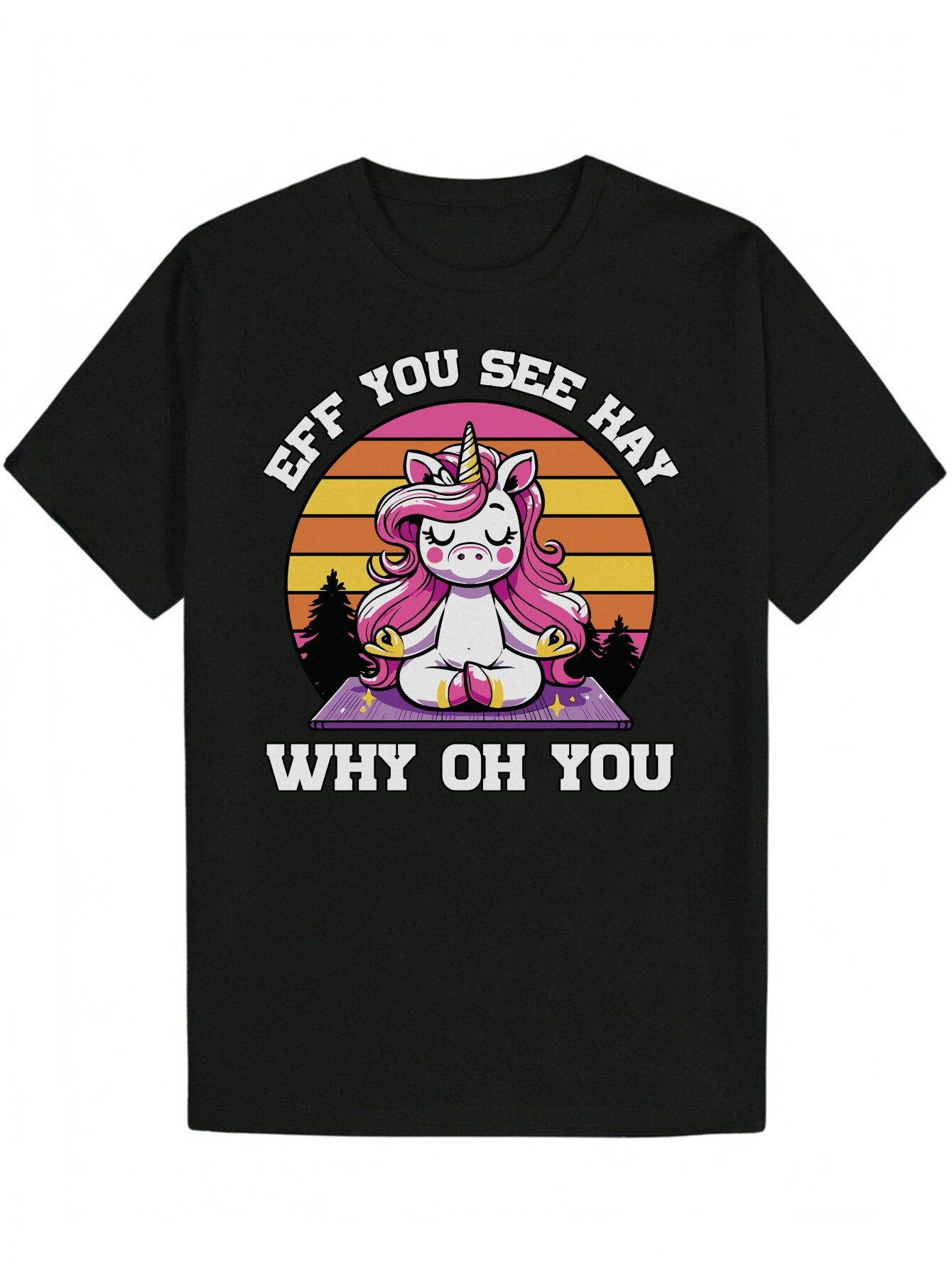 Men's - Round Neck, Polyester Fiber, Unicorn Pattern, Featuring a Vibrant Sunset Design, Loose Fit, Perfect for Wear, Summer Casual Wear Playful 