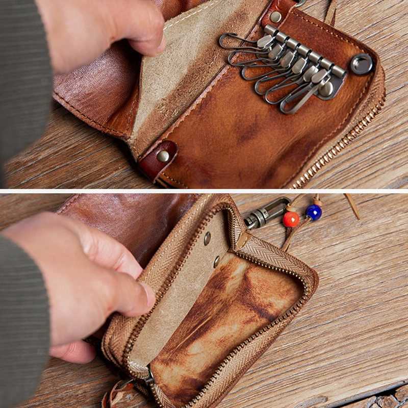 GURO High Quality Genuine Leather Key Bag for Men and Women Waist Hanging Car Key Case Organizer Multifunctional Card Holder Coin Purse G250802