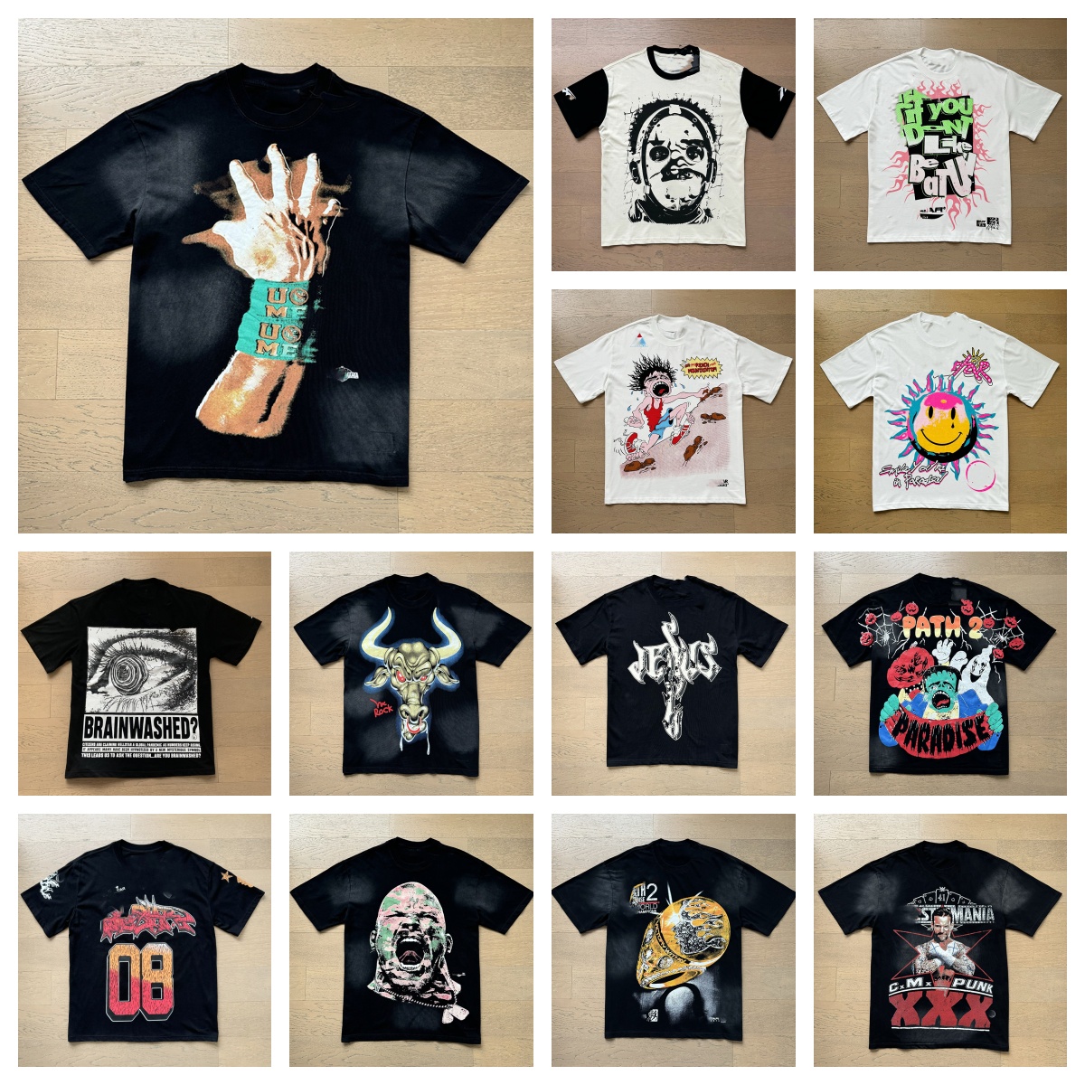 designer helllystarshirts men women graphic tee mens t shirt rock band round neck wash short sleeve printed high street casual clothes shirts Size S-XL DY66