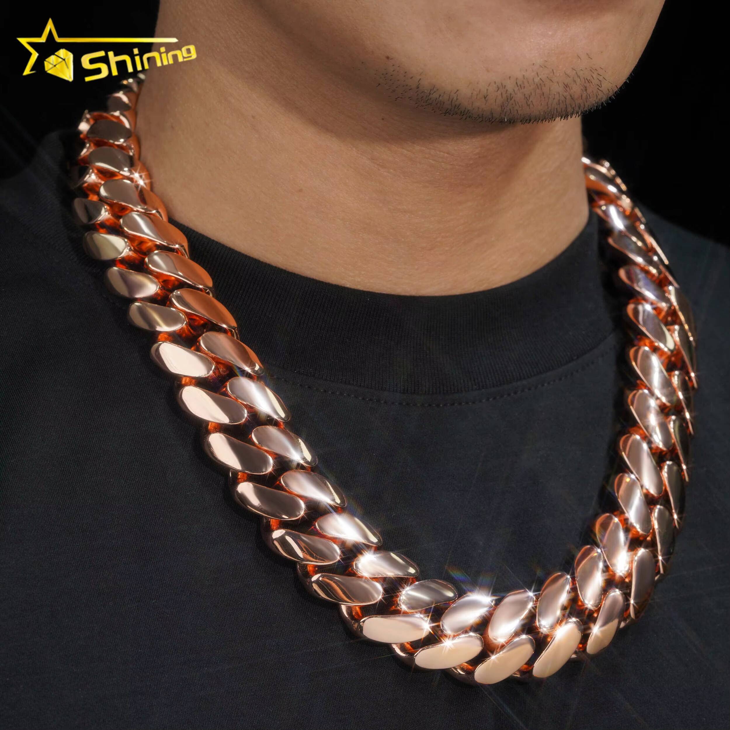 Custom Iced Out Hip Hop Jewelry Heavy Thick Soild 24mm 999 Silver Miami Cuban Chain with Moissanite Lock