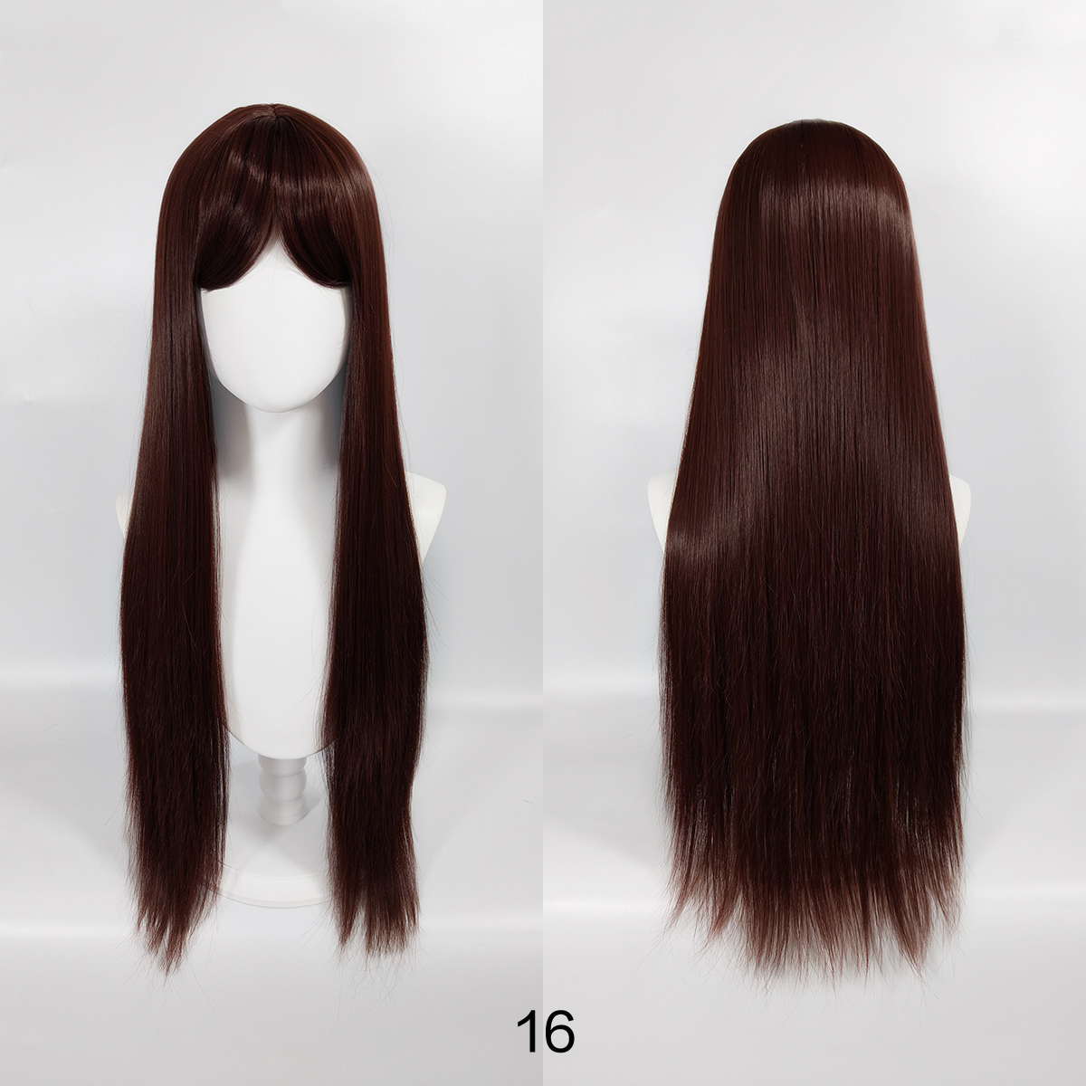 Fashionable dark brown long straight hair wig. Natural face contouring, air-style bangs. Multi-purpose cosplay wig.