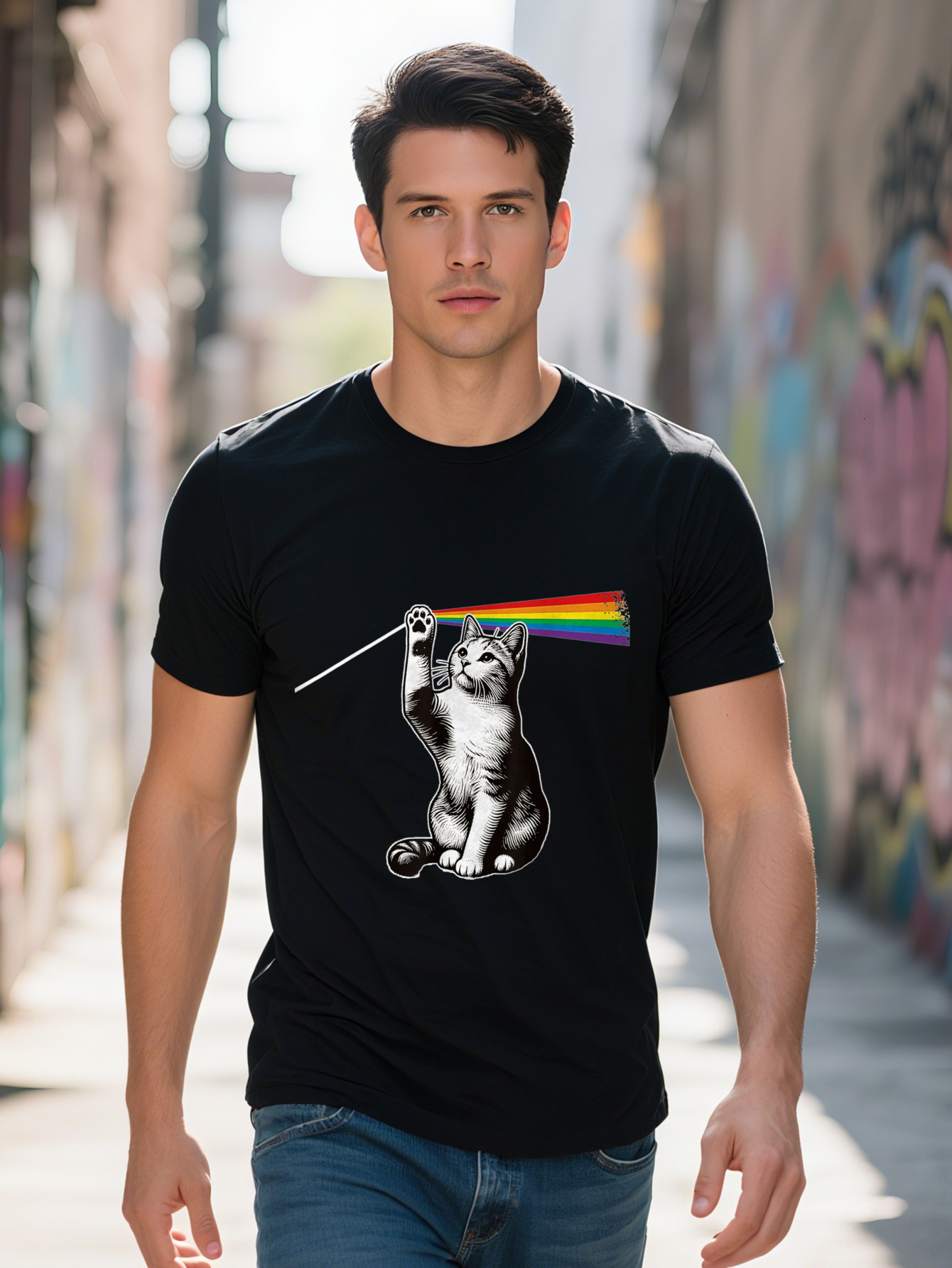 Cotton g Funny Cat Rock Music Rainbow Totality Dark Side Moon Gift T Shirt 2ef55 61a5d