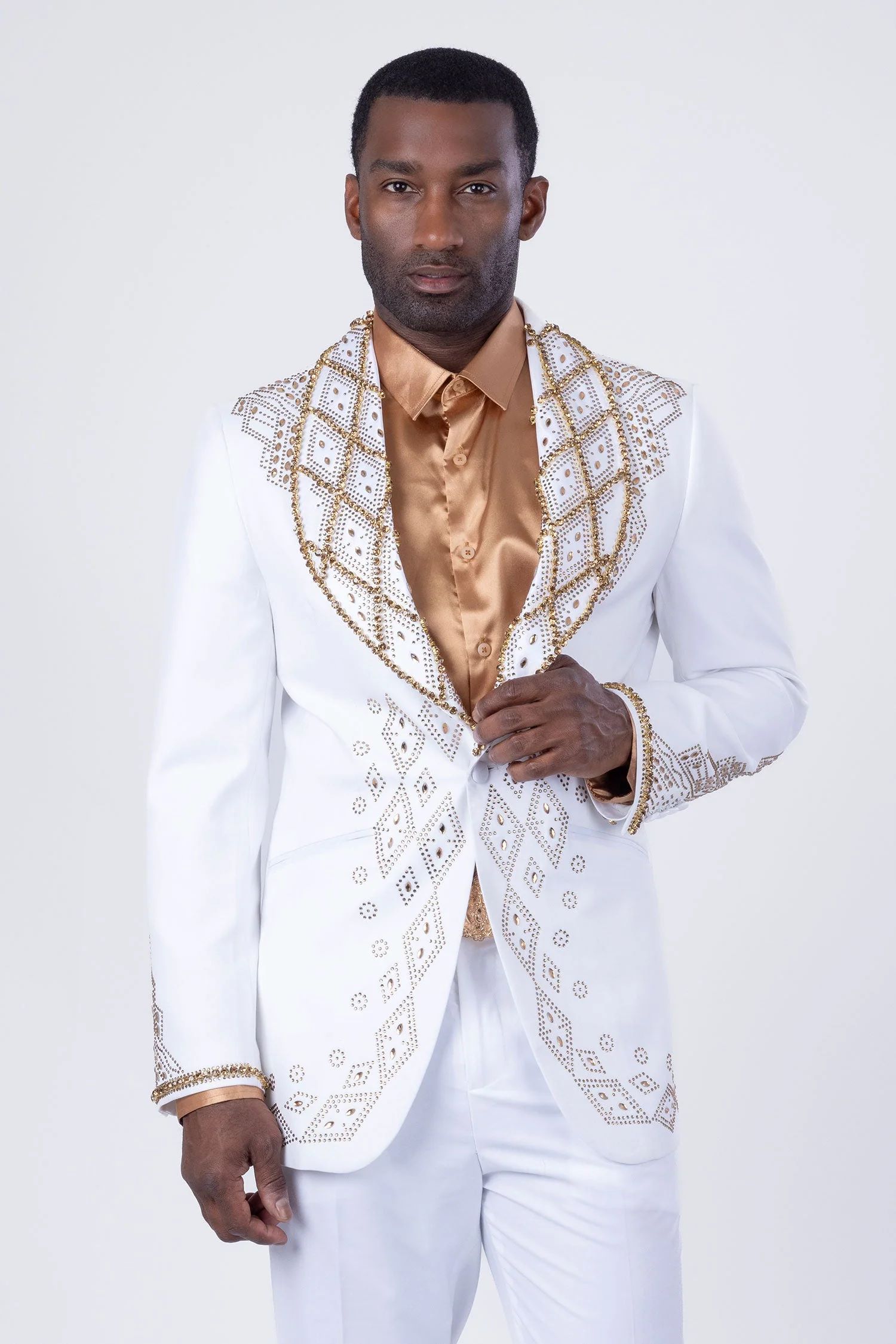 Fashion Men Suits Tailor-Made Shawl Lapel Jacket 2 Pieces Set Rhinestone Blazer One Button Groom Customized Coat Pants Plus Size