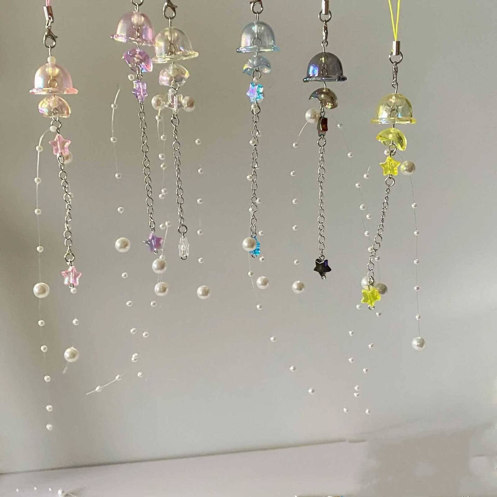 2K Jellyfish Tassel Mobile Keychain Jellyfish Beaded Phone Charm Keycord Korean Sea Shell Fish Beads Chain Backpack Keyring G250802