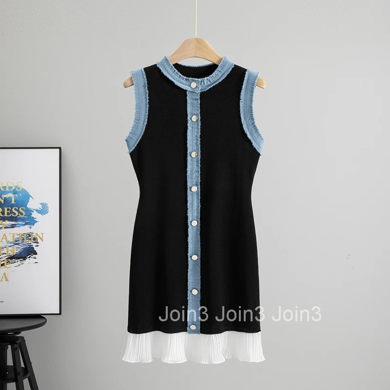 O-Neck Sleeveless Tank Dress for Women Summer New Slim Fit Mid-Length Knitted Base Bodycon Dress