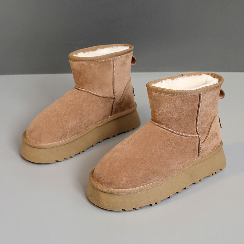 Women's Maroon Thick - soled Snow Boots New 2025 Style Waterproof Short - shaft Inner - heightening Winter - warm Fleece - lined Bread - shaped Cotton Shoes for Women
