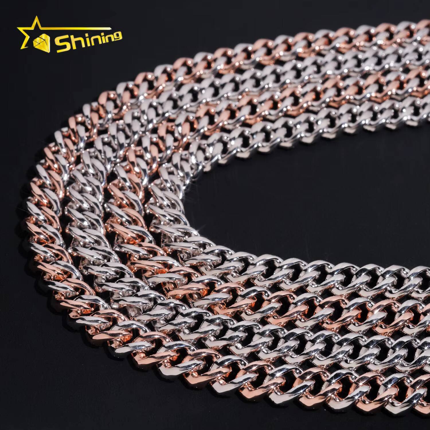 RTS Factory Hip Hop Jewelry 13mm Raised Stones Solid 925 Sterling Silver Gold Plated Iced Out Moissanite Miami Cuban Link Chain