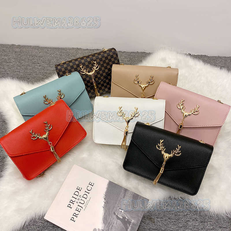 Chain Tassel Small Square Bag 2025 Autumn New Womens Fashion Deer Head Simple Shoulder Crossbody Bag H250804