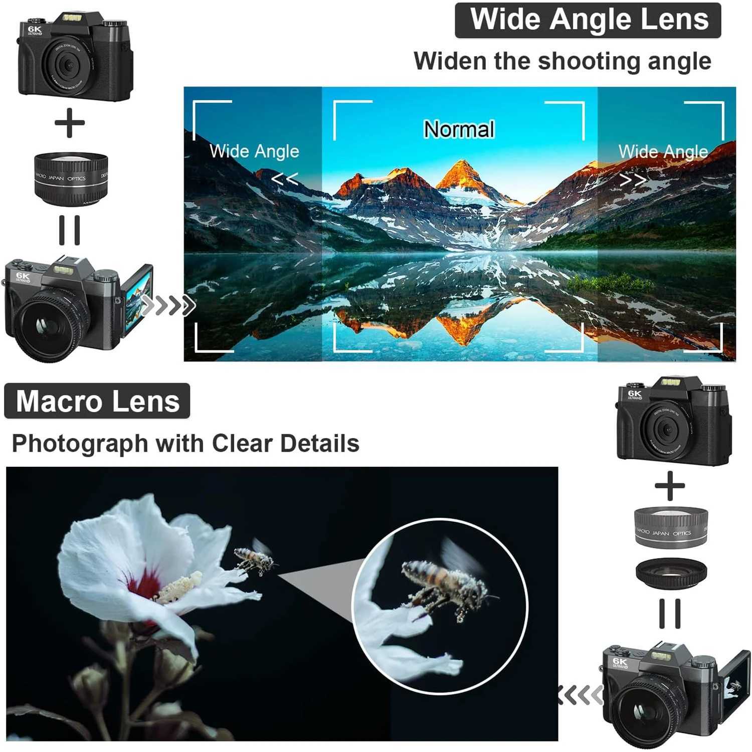 6K Digital Photography Camera Video Autofocus Anti-Shake 64MP Vintage Vlog Recorder YouTube 180 Flip Screen WiFi Webcam Camera X250804