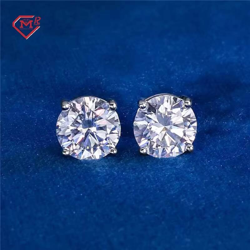 Best Selling Mossanite Earrings Stud Solid 925 Sterling Luxury Customized White Gold Plated Moissanite Earrings