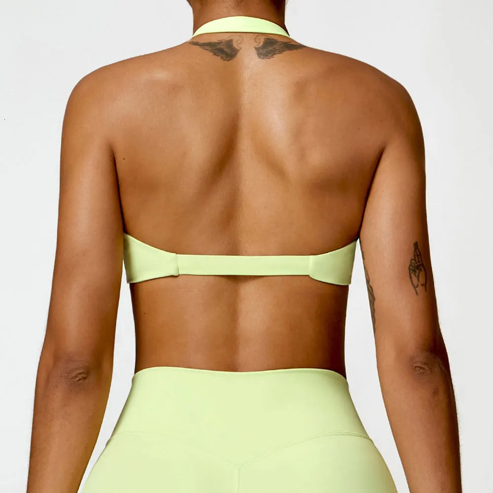 Womens Nylon Sports Bra Halter Sports Underwear Front Twist Naked Feel Sexy Yoga Gym Push Up Workout Padded Bralette Bathsuit 250724