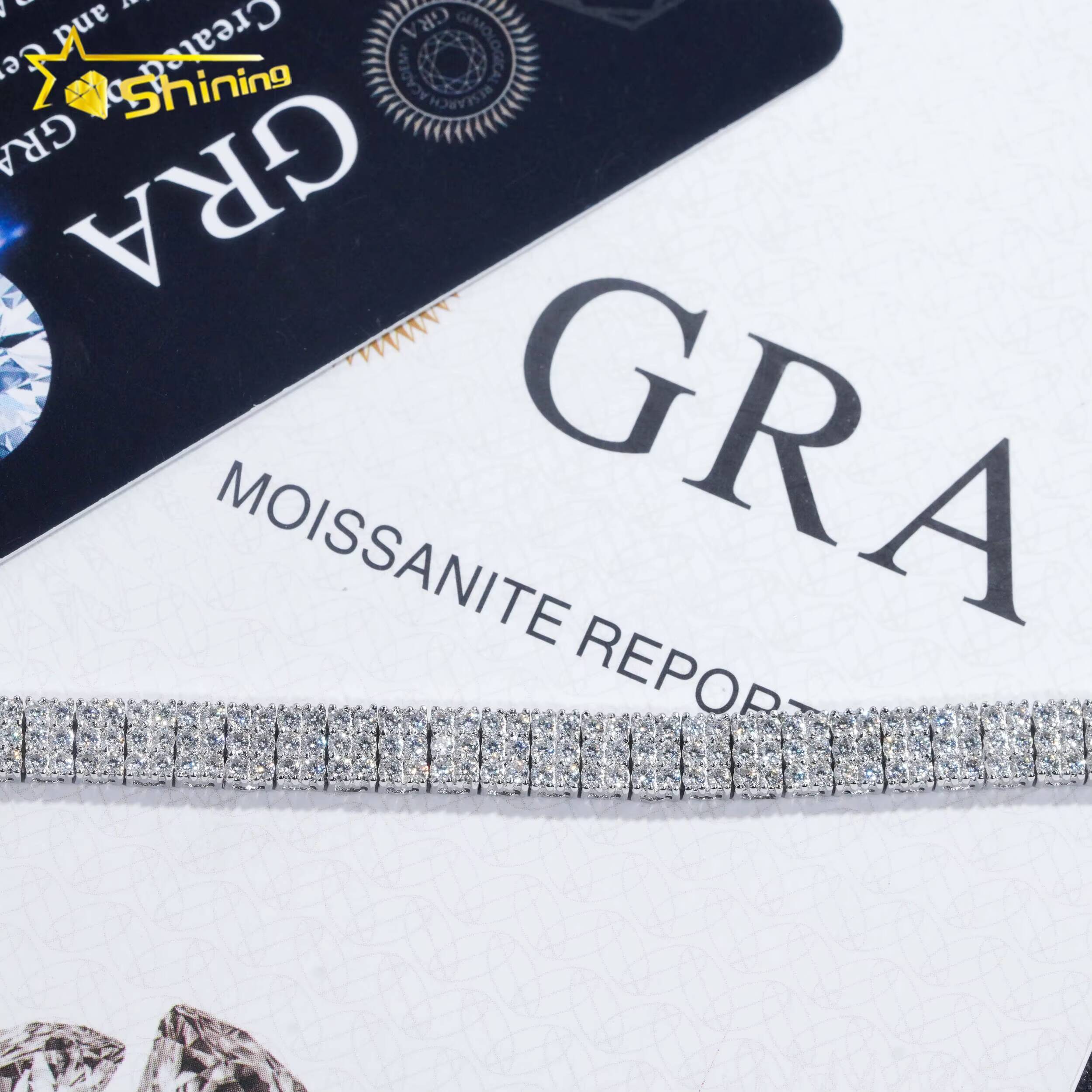 GRA Certificate Fashion Luxury 3 Rows Diamond 925 Silver Bracelet Moissanite Tennis Chain