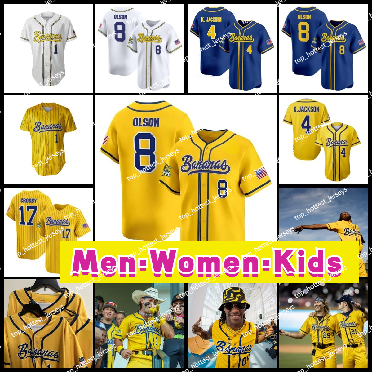Savannah Baseball College Baseball Jerseys KJ Jackson Kyle Luigs Jared Donalson Jackson Olson Danny Hosley Austin Krzeminski Women Kids Men Custom Yellow Bananas