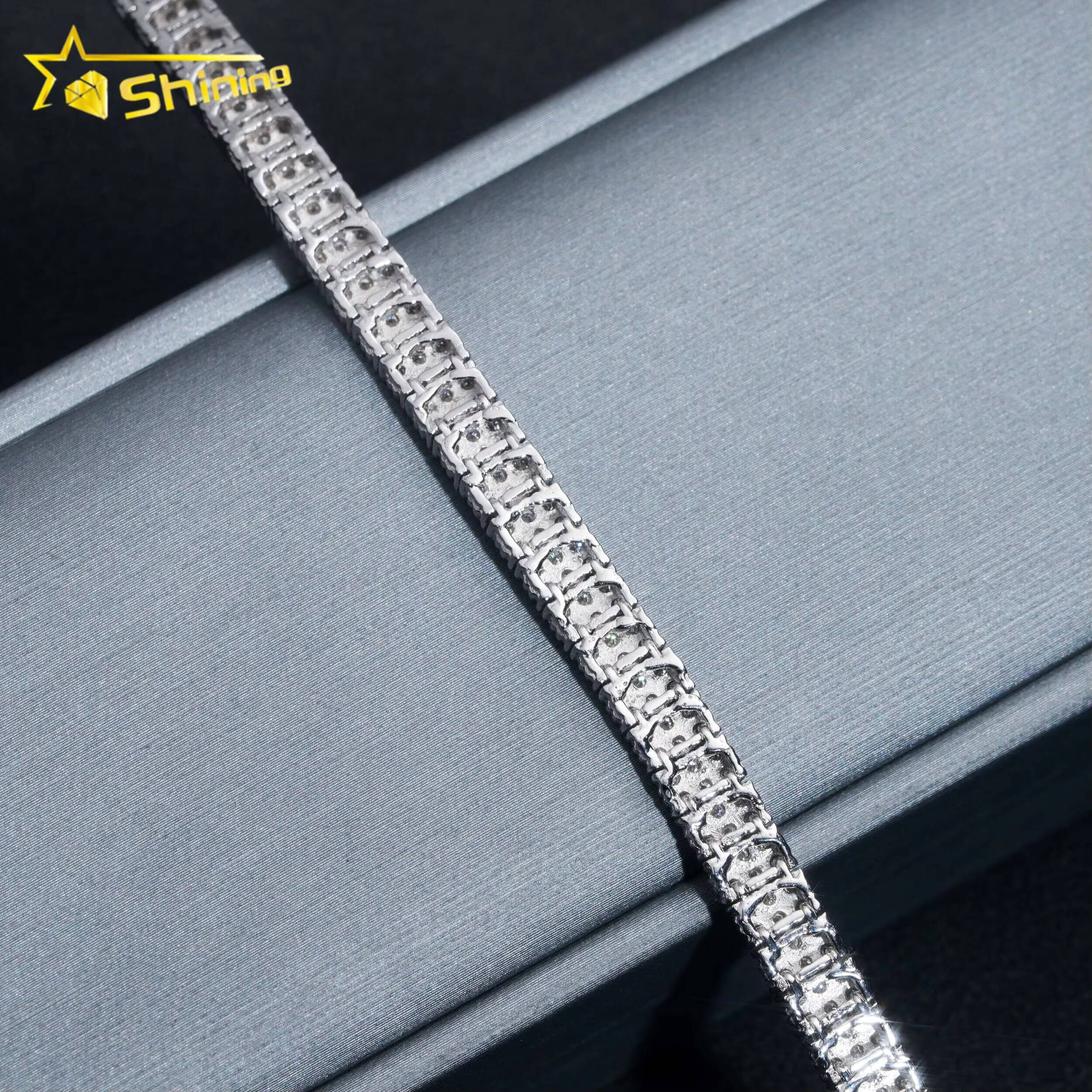 GRA Certificate Fashion Luxury 3 Rows Diamond 925 Silver Bracelet Moissanite Tennis Chain