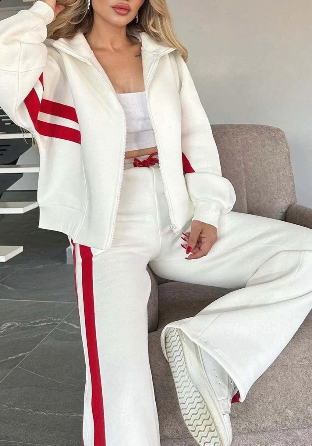 Women's Tracksuits Striped Zipper Coat Sweatpants Two Piece Set Women Casual Batwing Sleeve Sports Jacket Outfits Autumn Winter Sweatshirt