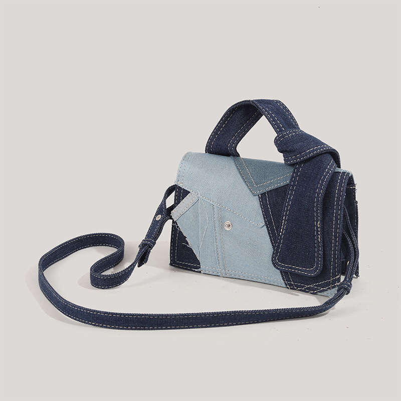 Single Shoulder Handbag Denim Patchwork Color Block Niche Crossbody Versatile Casual Commuter Square Women's Bag