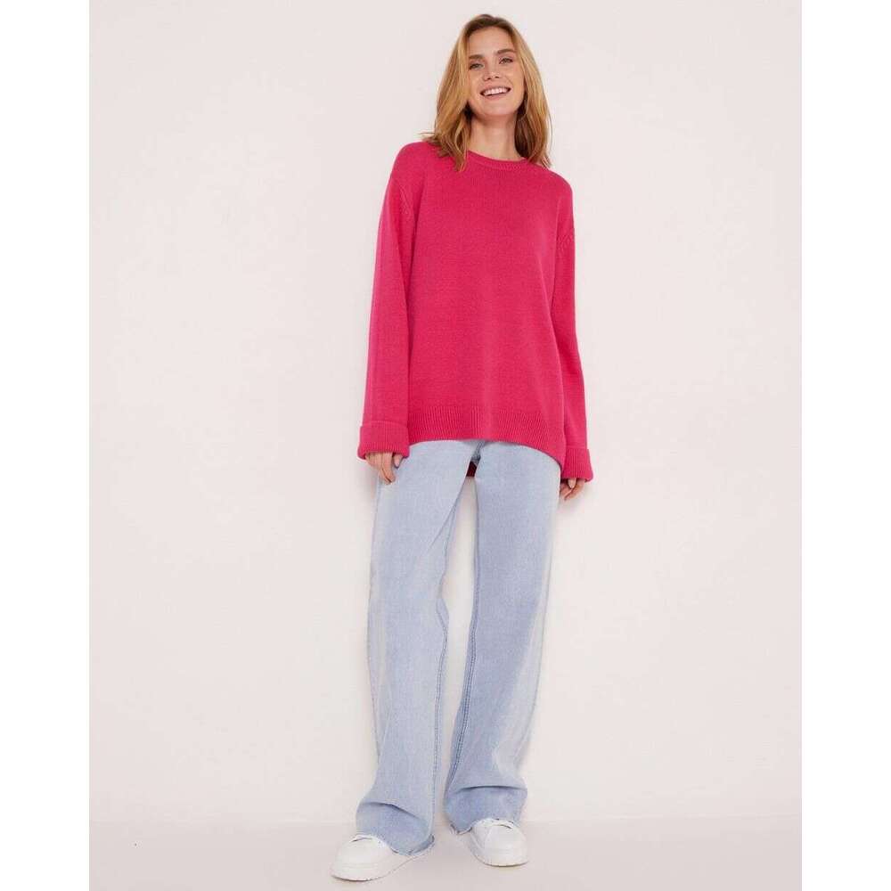 Autumn And Winter Russian Women's Knitted Round Neck Solid Color Loose Sweater B5 b7