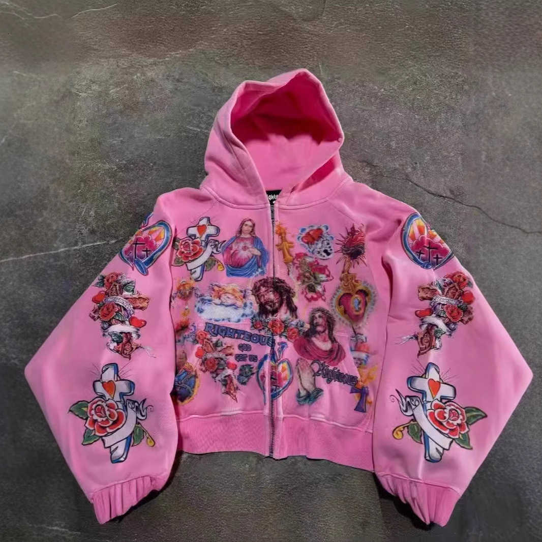 Y2k American Retro Letter Zip Up Hoodie Men Hoodie Street Hip Hop Casual Sweatshirts Punk Jacket Women Men Clothing W250222