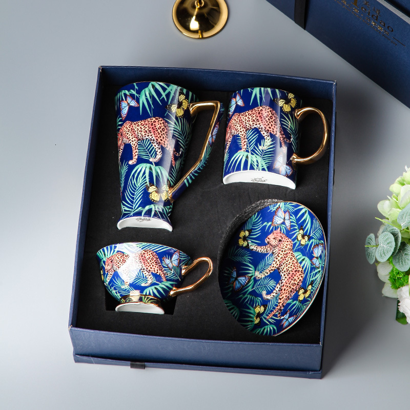 Meidao Jungle Cheetah High-Value European Bone China Mug Large Capacity Water Exquisite Coffee Cup Gift Box Set