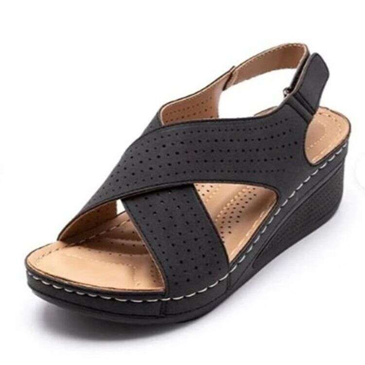 Summer 2023 New Sandals Wedge Stitched Breathable Velcro Hollow Large Size Women's Shoes