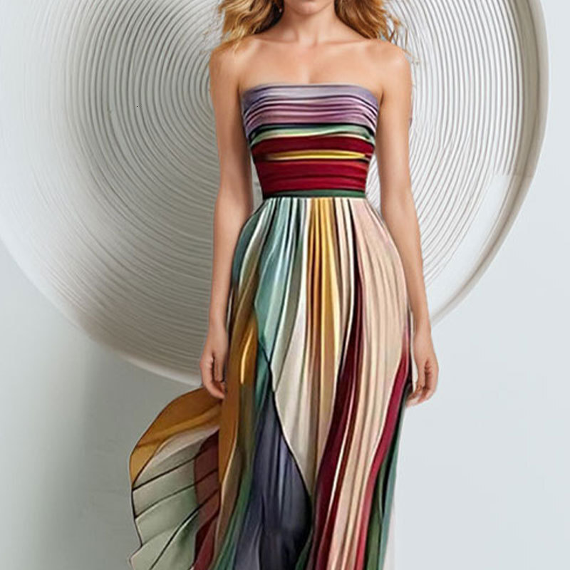 2025 new fashion European and American sexy strapless colored long dress, new designer dress