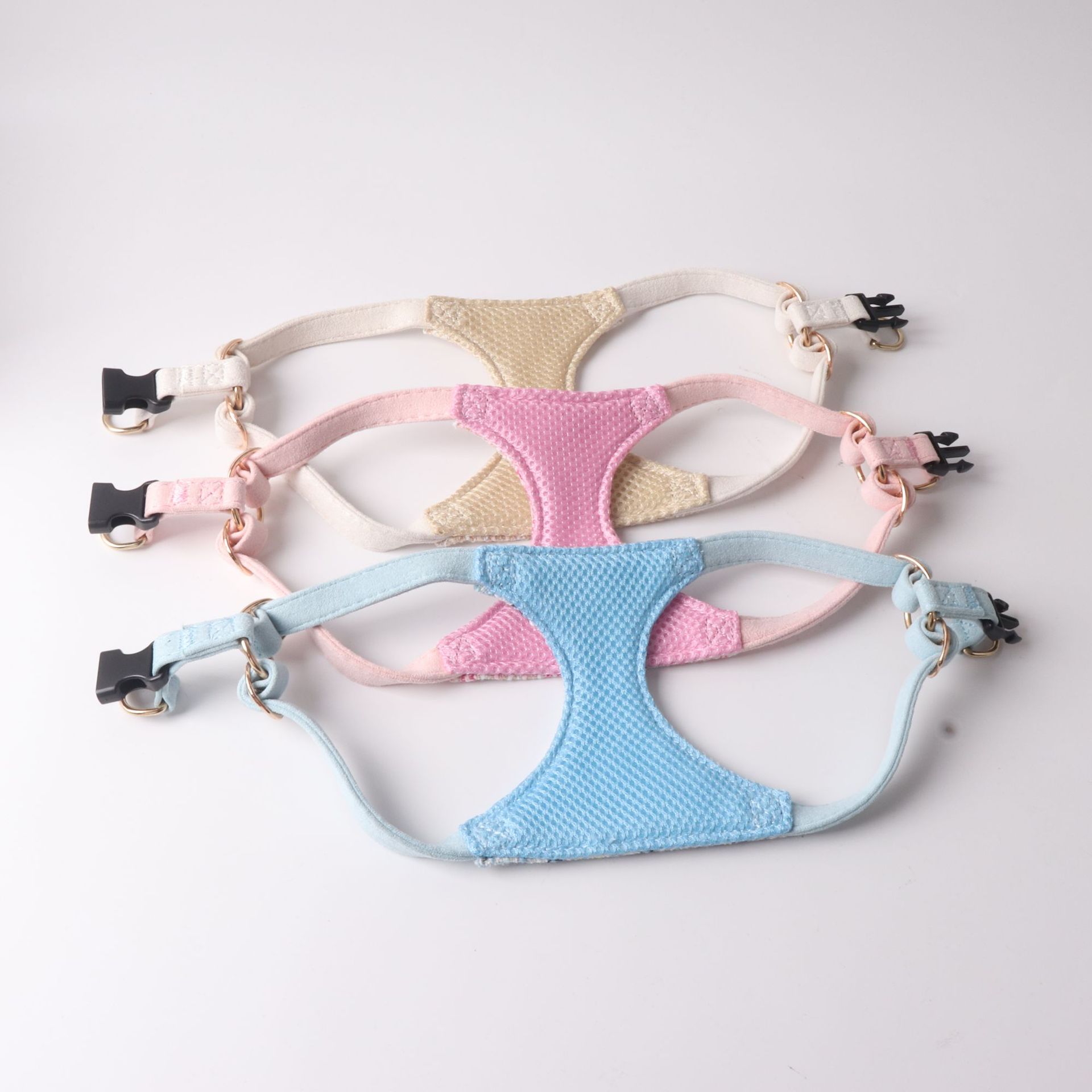 Tweed Pet Harness and Leash Set with Triangular Accent - Breathable Mesh Walking Vest with Double Hooks, Stylish Adjustable Harness for Small Medium D