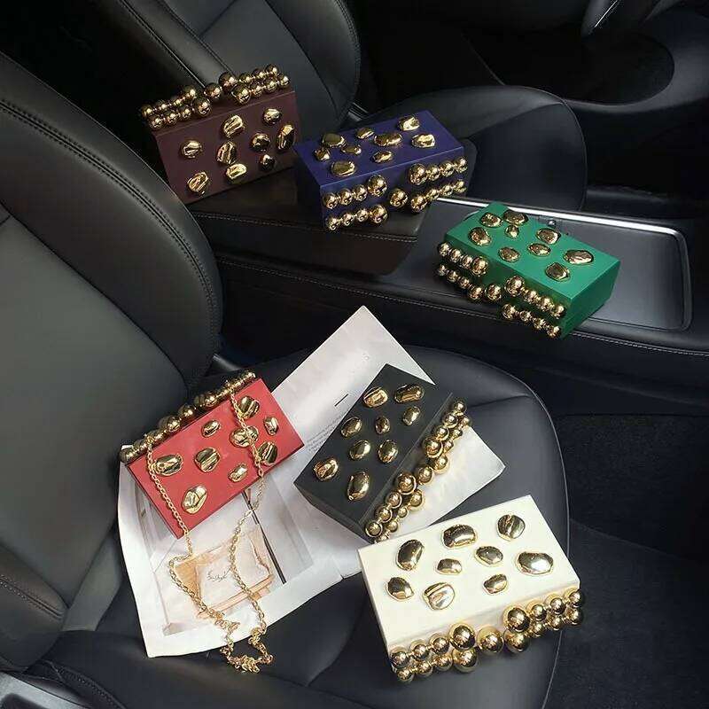Fashion Metal Rivets Women Evening Clutch Shoulder Bag Wedding Purse Party Crossbody Day Box Date Girl