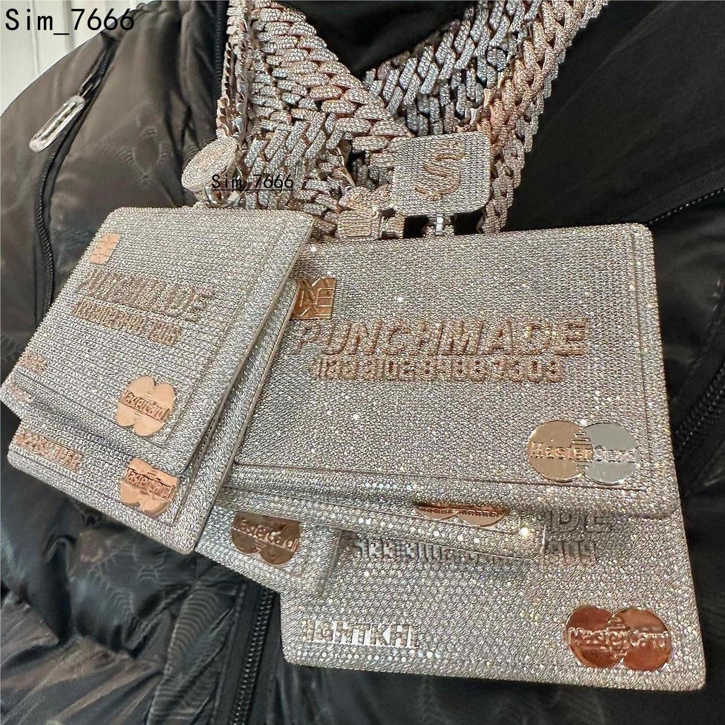 Hot Hip Hop Jewelry Solid 925 Sterling Silver VVS Moissanite Diamond Iced Out Custom Credit Card Pendant With Cuban Link Chain