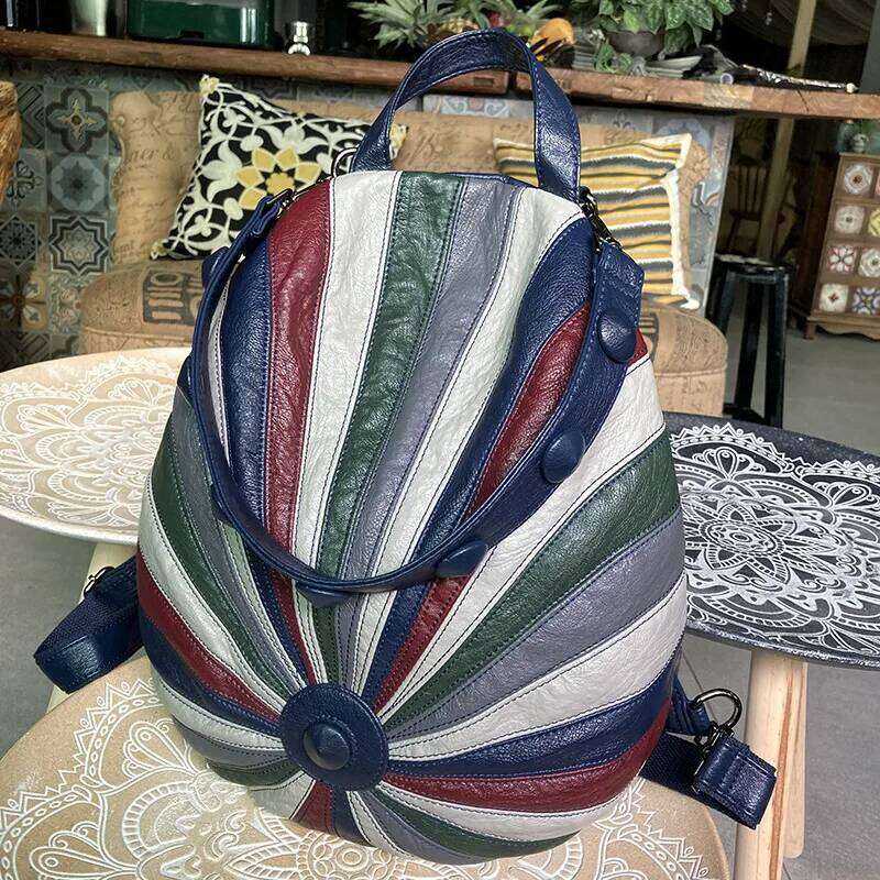 Multi color patchwork backpack fashion colorful watermelon large hat rainbow women shoulder bag