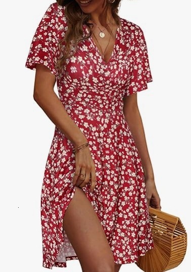 2025 European and American hot selling summer new digital printed short sleeved V-neck casual printed dress in stock new trend designer dress