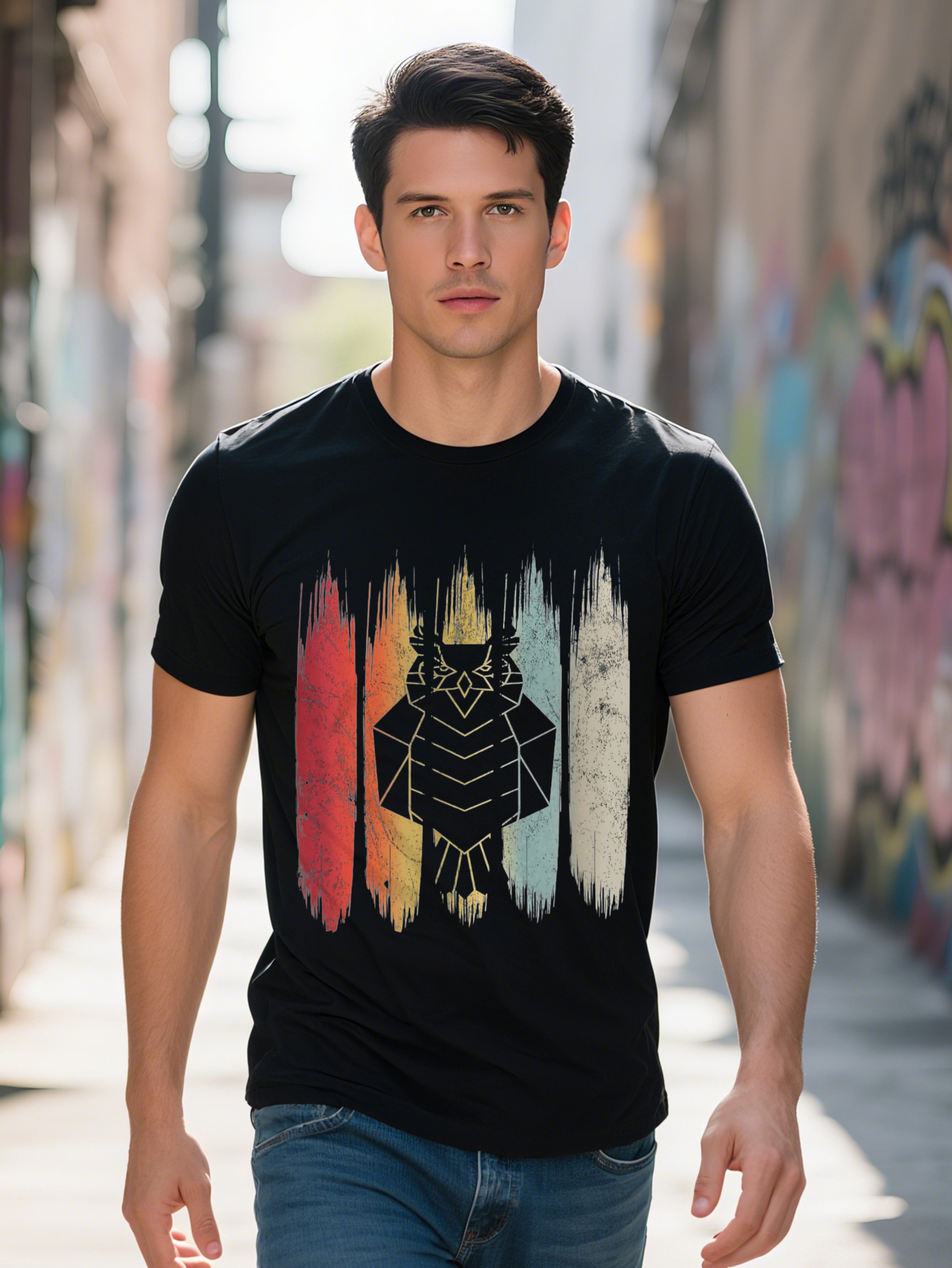 Men s Owl Graphic T Shirt Cotton Retro Bird Art Tee for Casual Wear Short Sleeve Round Neck, Washable d11d6