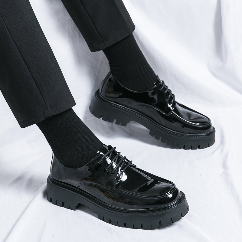 21289- Casual British style versatile height increasing round head business suit black thick soled Korean version men's leather shoes
