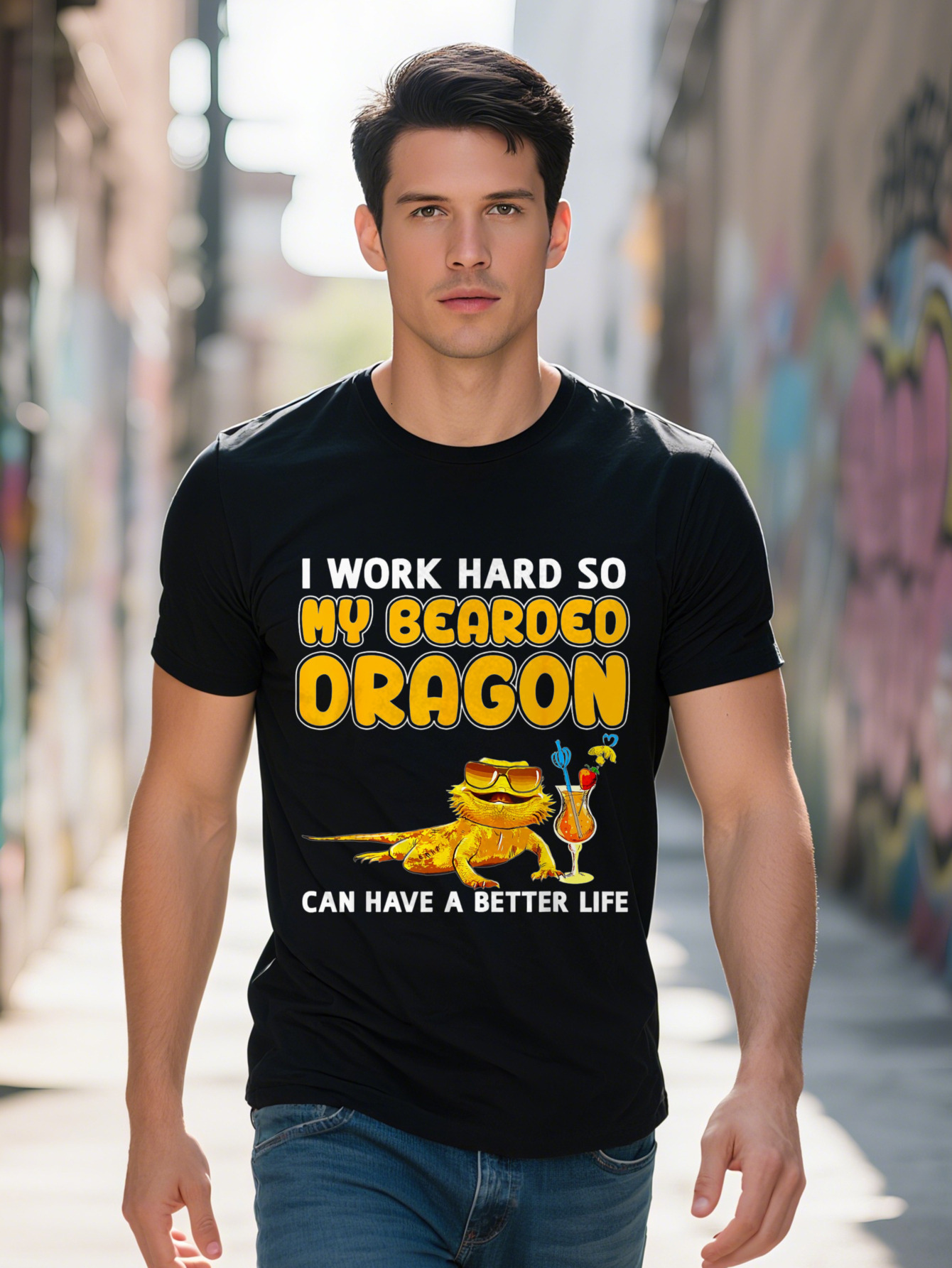 Men s I Work Hard My Humorous T Shirt Cotton Short Sleeve Crew Neck in Black with Colorful Graphic Print Ideal 9b001