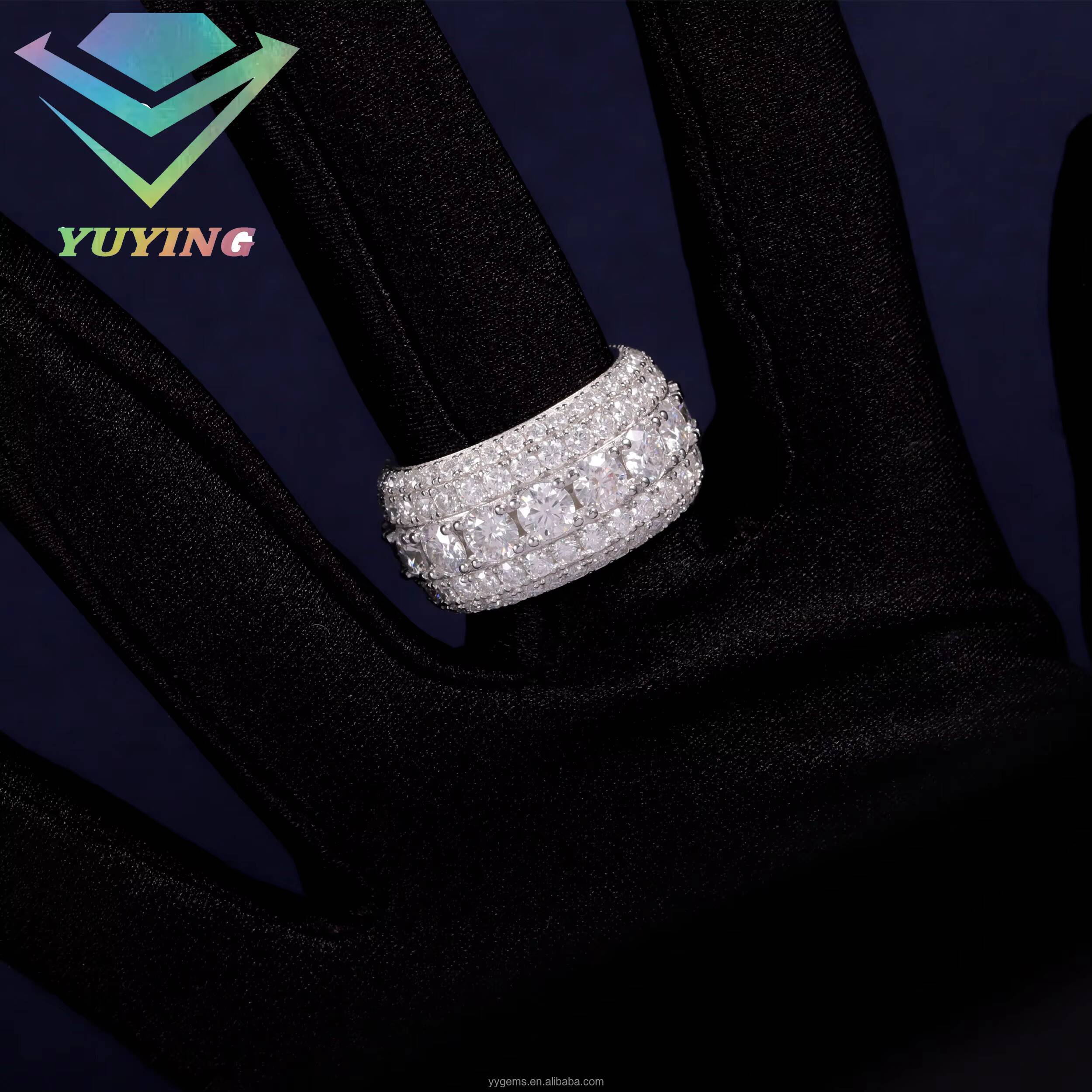 Luxury Full Iced Out Cuban Ring Fine Jewelry 925 Sterling Silver Hip Hop Ring for Men VVS Moissanite Diamond Cuban Ring